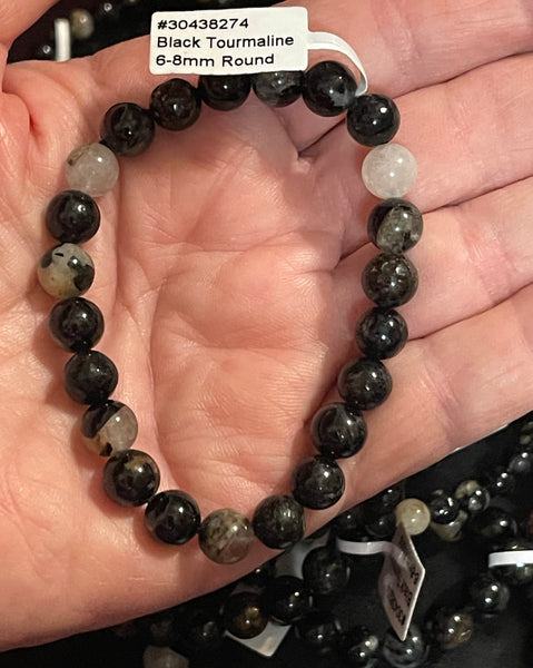 Black Tourmaline with Quartz Inclusions Stretch Bracelet