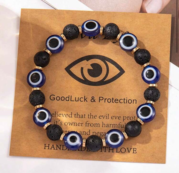 Evil Eye Protection Stretch Bracelets Lava & Mirrored
Beads Options