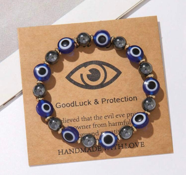 Evil Eye Protection Stretch Bracelets Lava & Mirrored
Beads Options