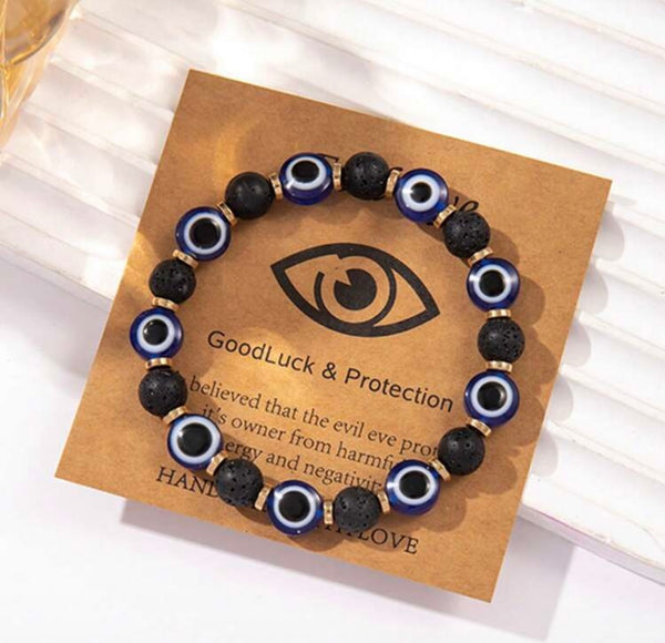 Evil Eye Protection Stretch Bracelets Lava & Mirrored
Beads Options