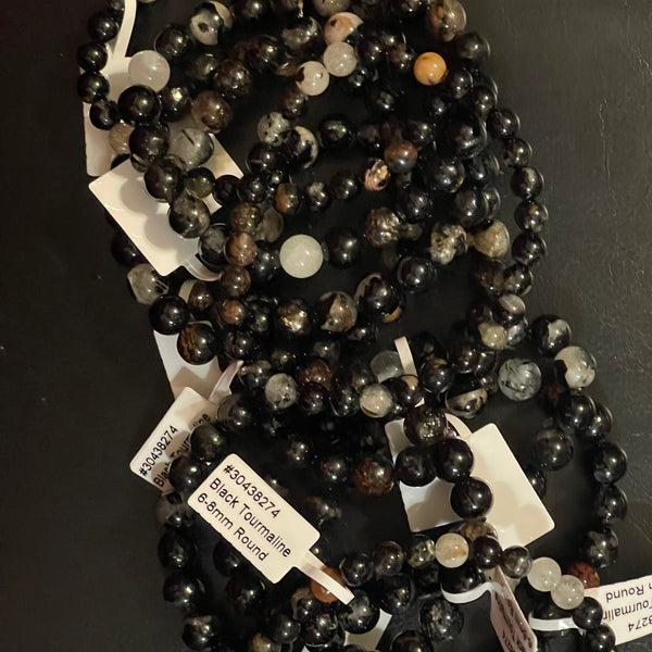 Black Tourmaline with Quartz Inclusions Stretch Bracelet