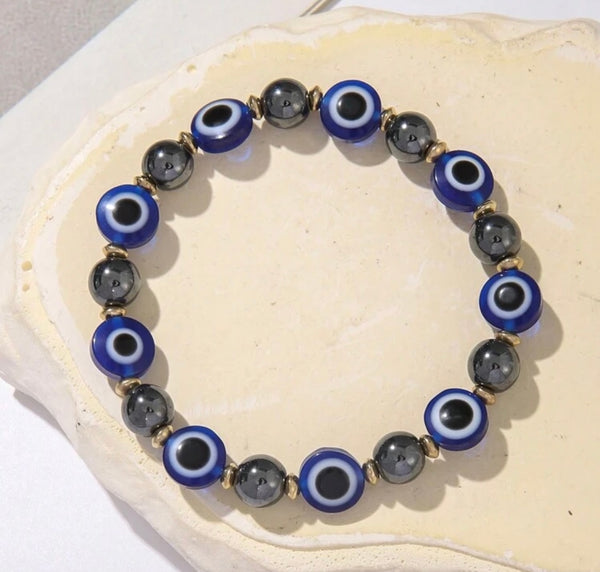 Evil Eye Protection Stretch Bracelets Lava & Mirrored
Beads Options