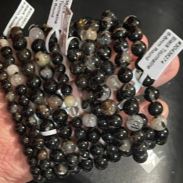 Black Tourmaline with Quartz Inclusions Stretch Bracelet