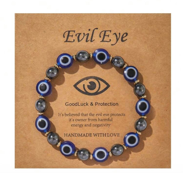 Evil Eye Protection Stretch Bracelets Lava & Mirrored
Beads Options