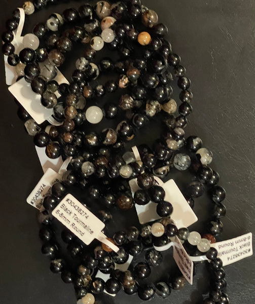 Black Tourmaline with Quartz Inclusions Stretch Bracelet