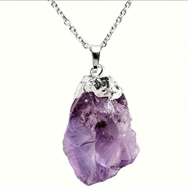 Amethyst Raw Silver Electroplated Crystal Pendant