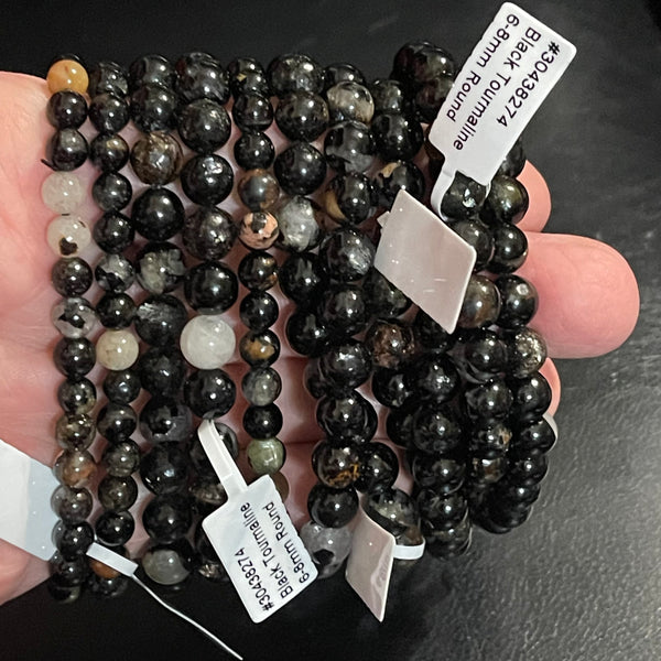 Black Tourmaline with Quartz Inclusions Stretch Bracelet