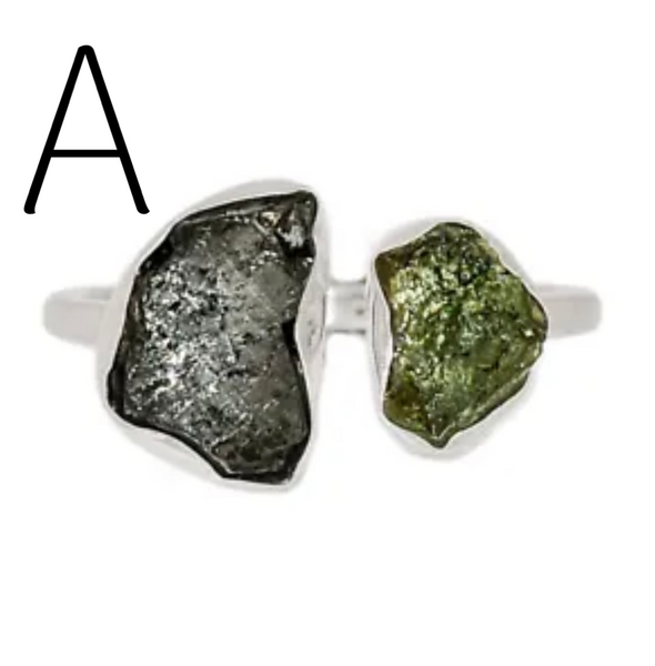 Moldavite  Shungite sz 8.5 Rings 925 Sterling Silver #164