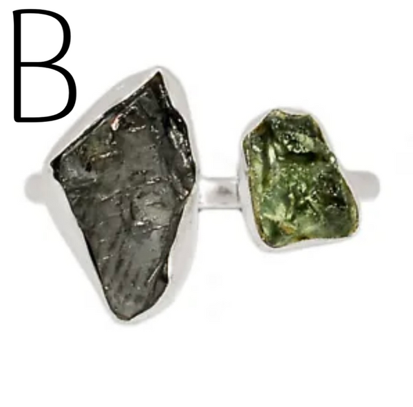 Moldavite  Shungite sz 8.5 Rings 925 Sterling Silver #164