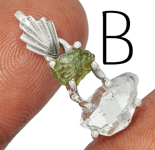 Moldavite & Herkimer Diamond Pendants #171