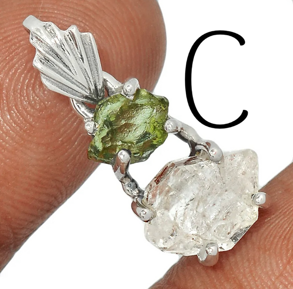 Moldavite & Herkimer Diamond Pendants #171