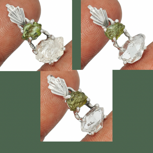 Moldavite & Herkimer Diamond Pendants #171