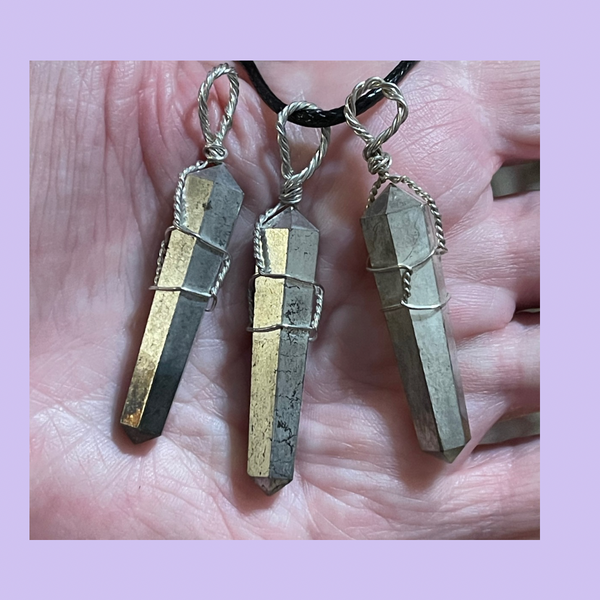 Wire Wrapped Pyrite Pencil Point Pendant