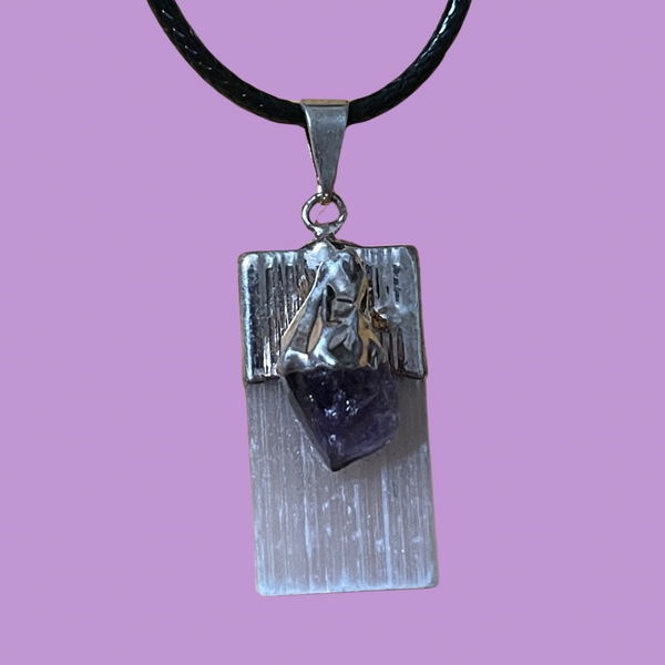 Selenite & Amethyst Pendant
