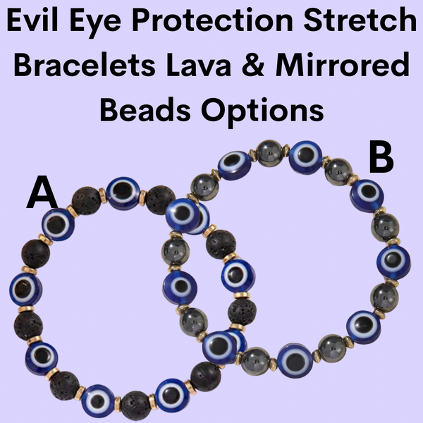 Evil Eye Protection Stretch Bracelets Lava & Mirrored
Beads Options