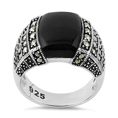 Black Onyx Marcasite Sterling Silver Ring