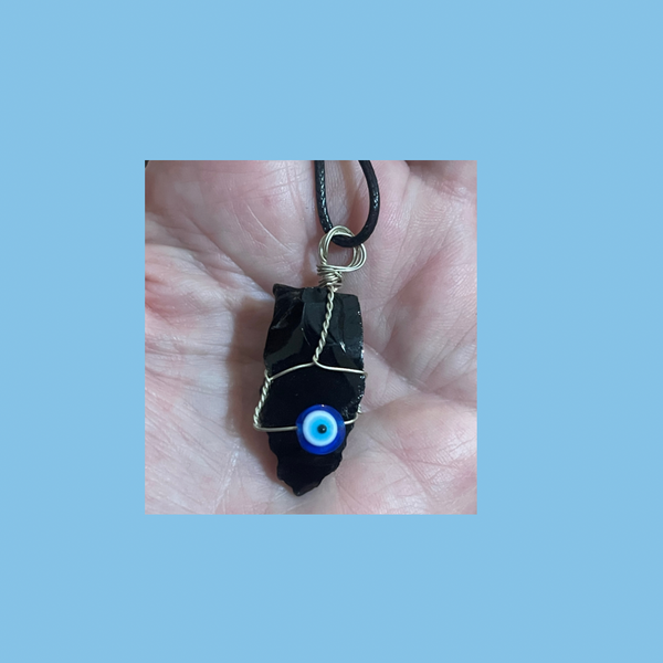 Evil Eye Nazar & Black Obsidian Pendant