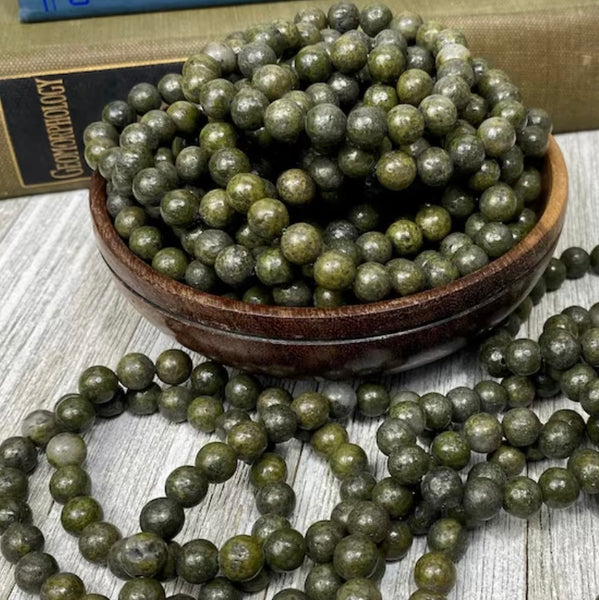Epidote with Pyrite 8mm Stretch Bracelet