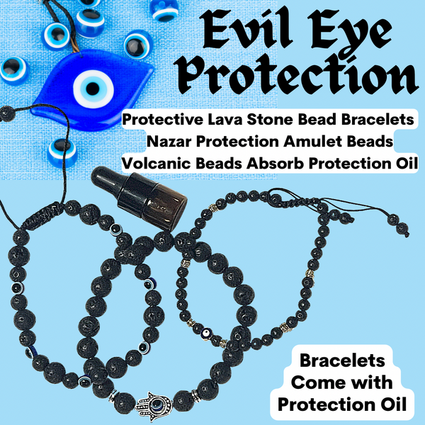 Lava Bead Evil Eye Protection Bracelet with Protection Oil & Chant