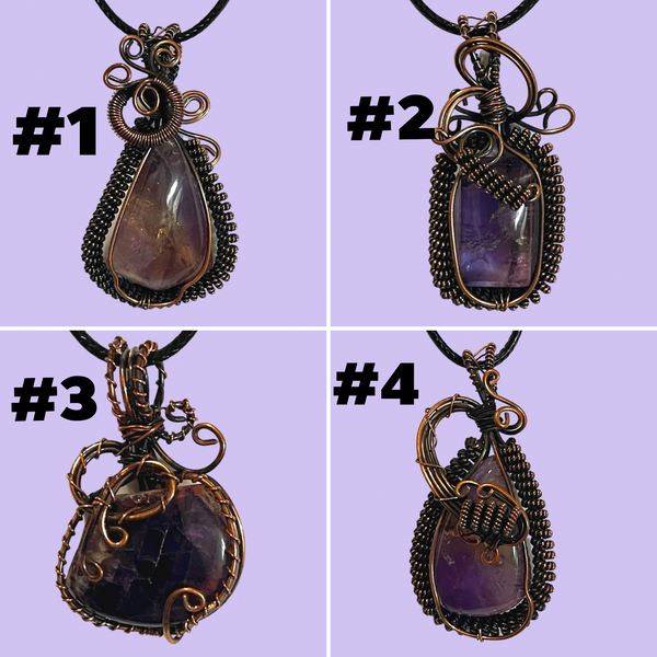 Copper Wrapped Amethyst Pendants