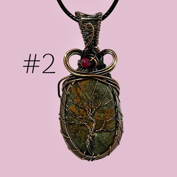 Unakite Copper Wrapped Pendant