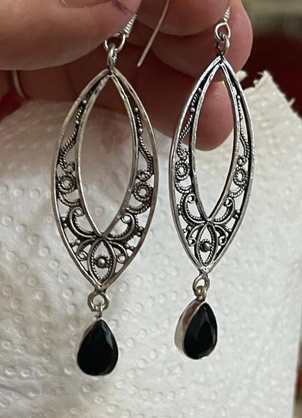 Onyx Filigree Earrings #250