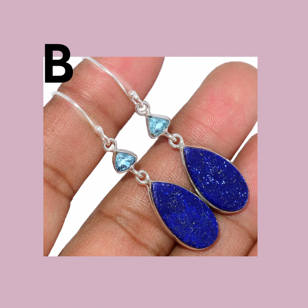 Lapis Lazuli & Crystal Sterling Silver Earrings #218