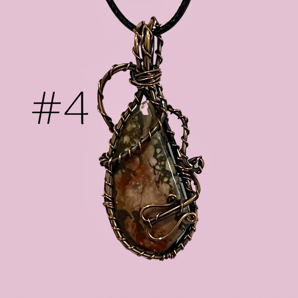 Unakite Copper Wrapped Pendant