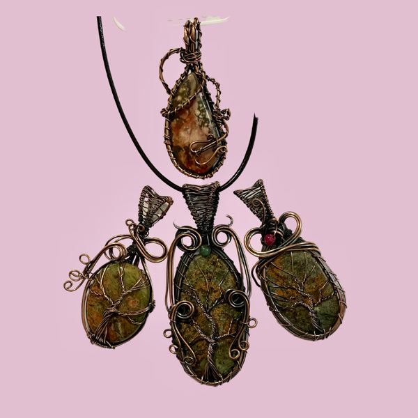 Unakite Copper Wrapped Pendant