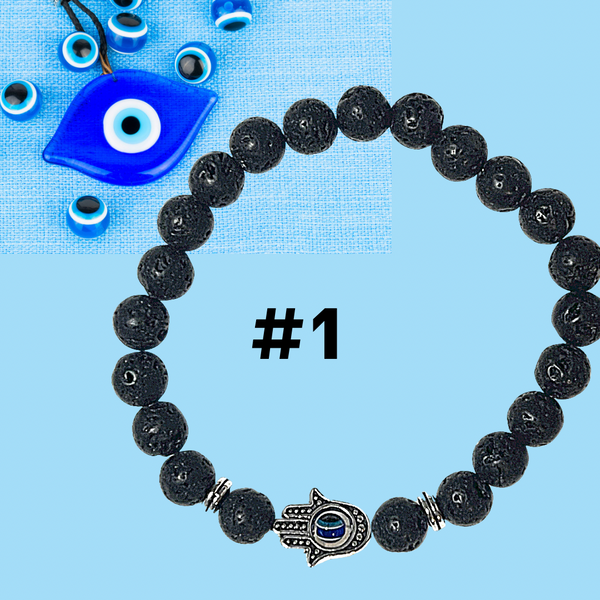 Lava Bead Evil Eye Protection Bracelet with Protection Oil & Chant