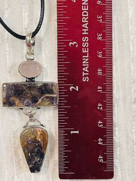 Purple Fluorite Rose Quartz Pendant #144