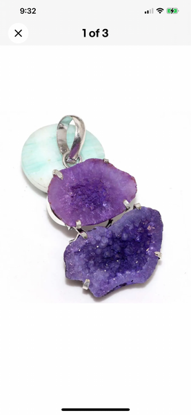 Purple Druzy Geode Slice Pendant #139