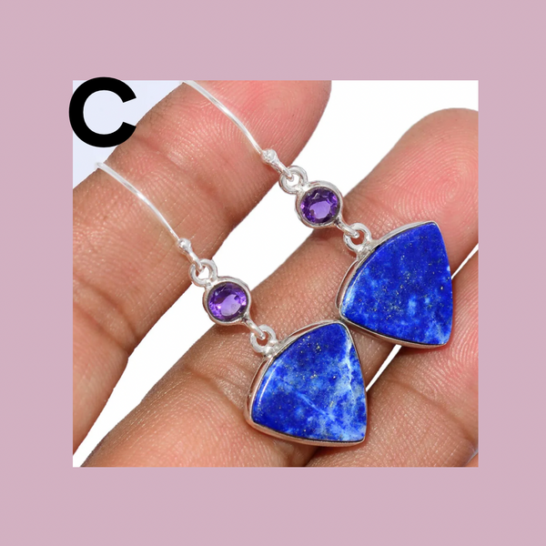 Lapis Lazuli & Crystal Sterling Silver Earrings #218