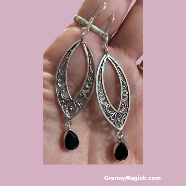 Onyx Filigree Earrings #250