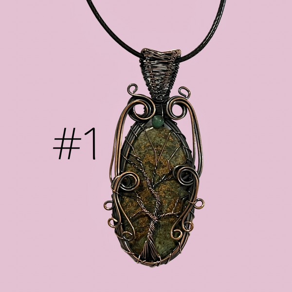 Unakite Copper Wrapped Pendant
