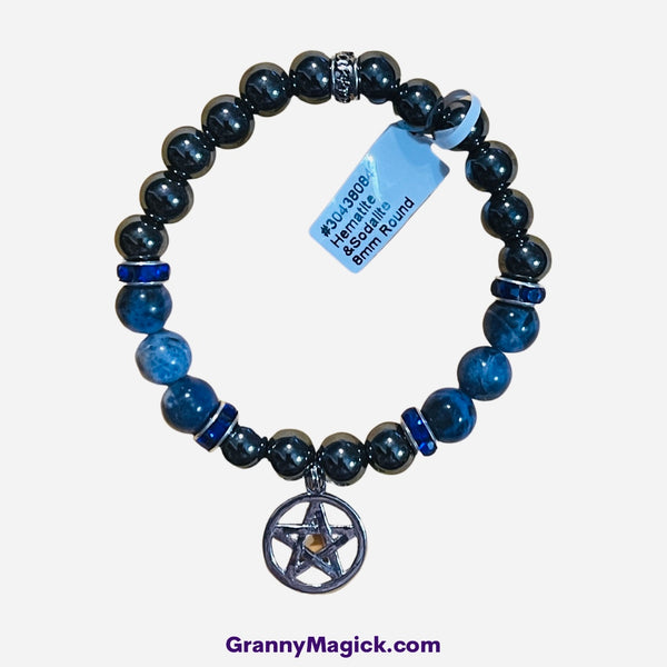 Hematite Sodalite Pentacle Stretch Bracelet