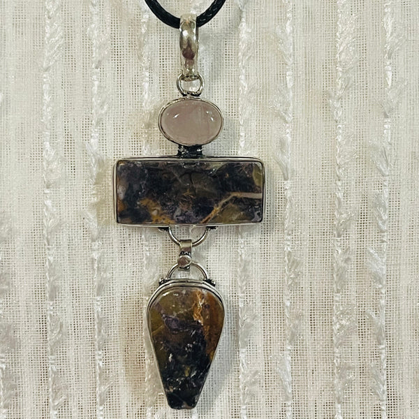 Purple Fluorite Rose Quartz Pendant #144