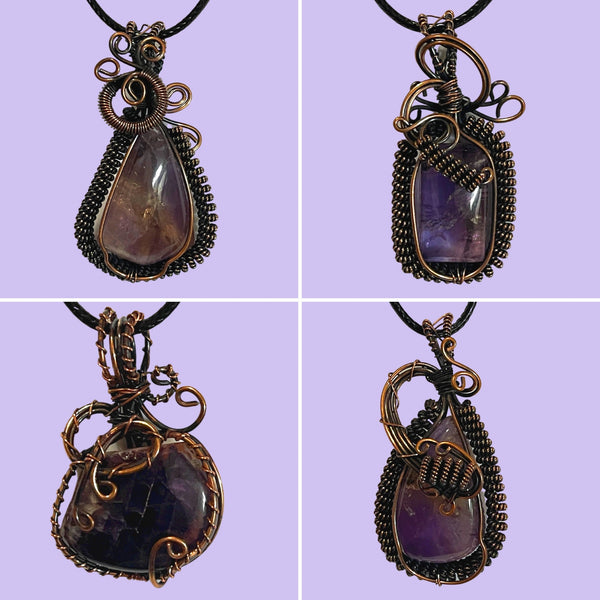 Copper Wrapped Amethyst Pendants