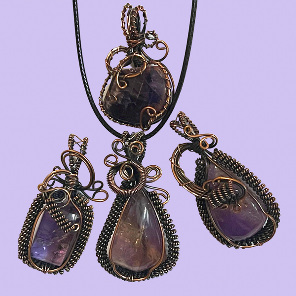 Copper Wrapped Amethyst Pendants