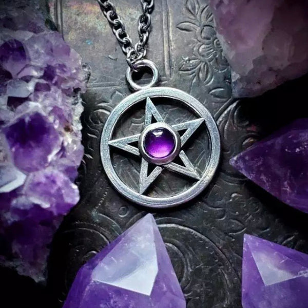 Pentagram Pentacle with Center Stone Pendant
