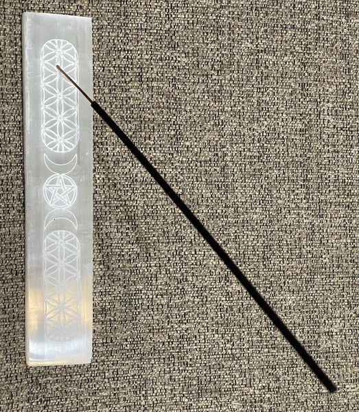 Selenite Crystal Incense Burner with Moon Phases 8”