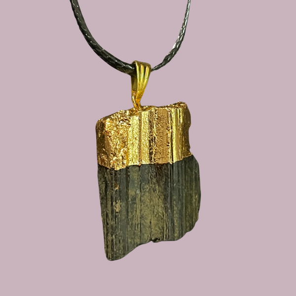 Black Tourmaline Gold Electroplated Pendant