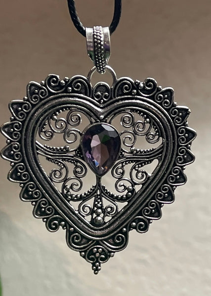 Amethyst Filigree Heart Pendant