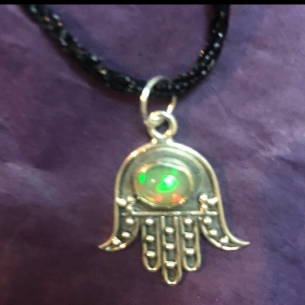 Ethiopian Opal Hamsa Hand 925 Silver Pendant 12532