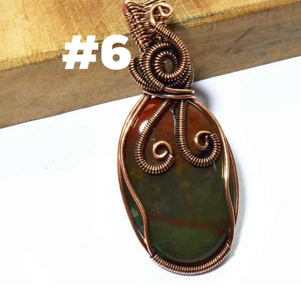 Copper Wire Wrapped Bloodstone Pendants