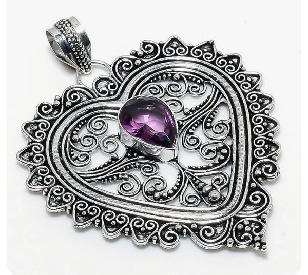 Amethyst Filigree Heart Pendant