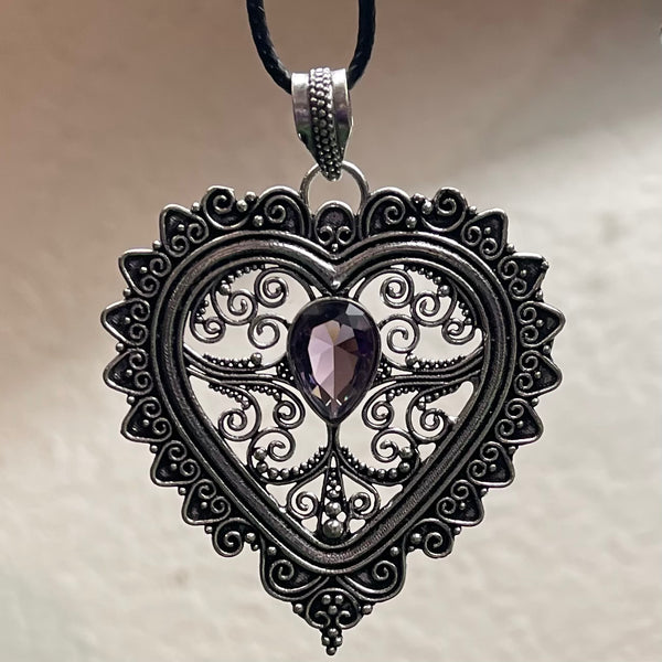 Amethyst Filigree Heart Pendant
