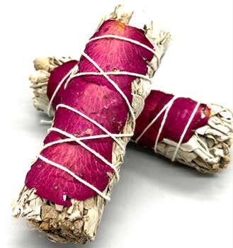 4" Rose Petal & White Sage smudge stick