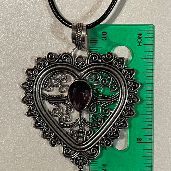 Amethyst Filigree Heart Pendant