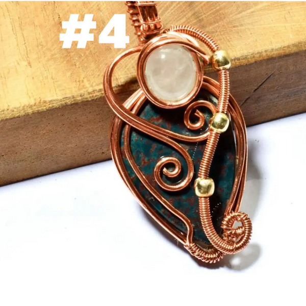 Copper Wire Wrapped Bloodstone Pendants